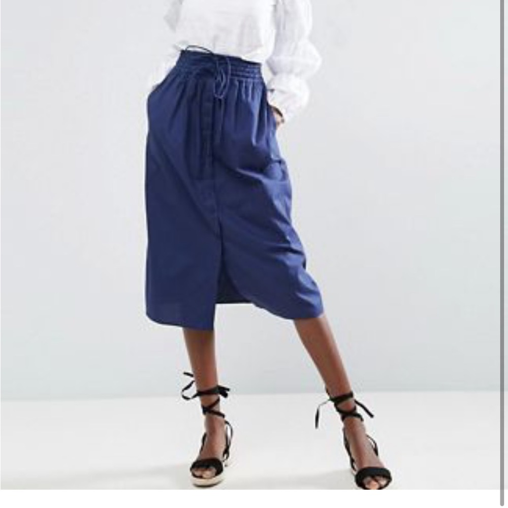 Asos Button Through Navy midi Skirt US 12
